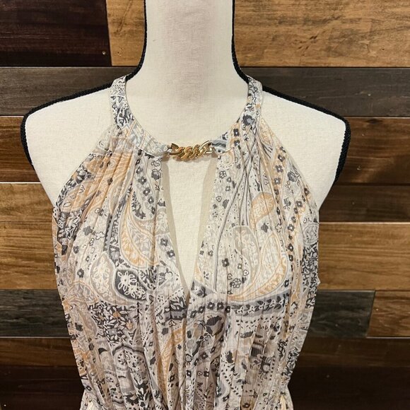 NWT Ann Taylor Shimmer Paisley Chain Pleated Sleeveless Halter Dress, Size Large - Picture 2 of 13